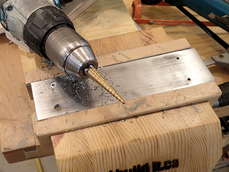 homemade machine belt grinder step drill to enlarge and countersink